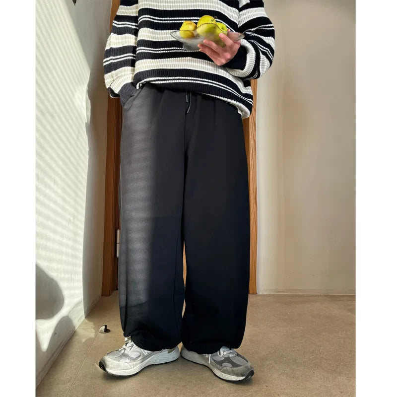 saferido Winter Plush Pants Men Warm Oversized Wide Leg Pants Men Streetwear Korean Loose Thick Sports Pants Mens Joggers Trousers S-XL