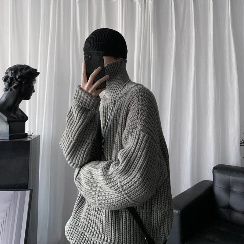 saferido Autumn Winter Mens Casual Turtleneck Pullover Men's Long Sleeve Rollneck Sweater Korean Style Fashion Warm Knitted Sweater