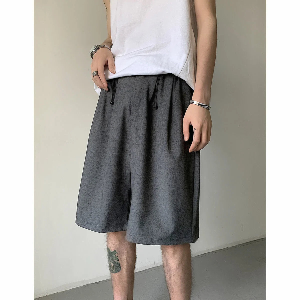 saferido Men's Korean Style Summer Men's Loose Straight Suit Shorts Cotton Elastic Waist Cargo Shorts Multi-pocket Casual Shorts