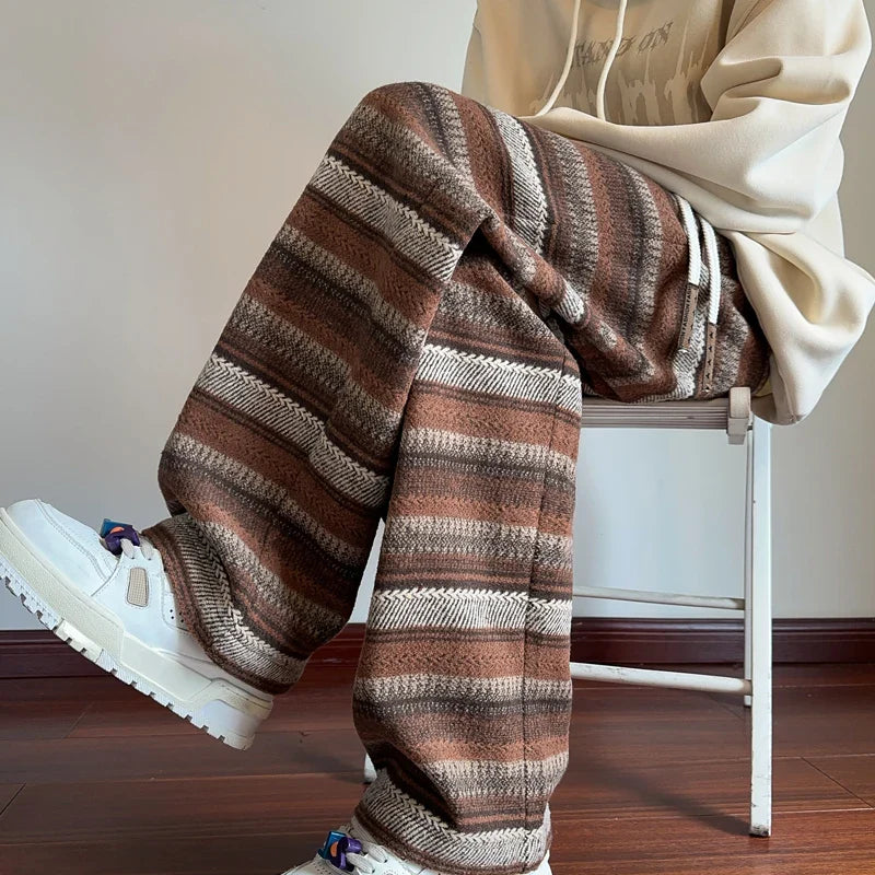 saferido Harajuku Vintage Striped Black/Coffee Wide Leg Pants Men Women Autumn Winter Fashion Casual Straight Pants Loose Mopping Pants