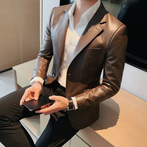 Autumn Winter Brand Clothing Men's Casual Leather Jackets Male Slim Fit Fashion Casual Leather Jackets/Man Coats S-3XL