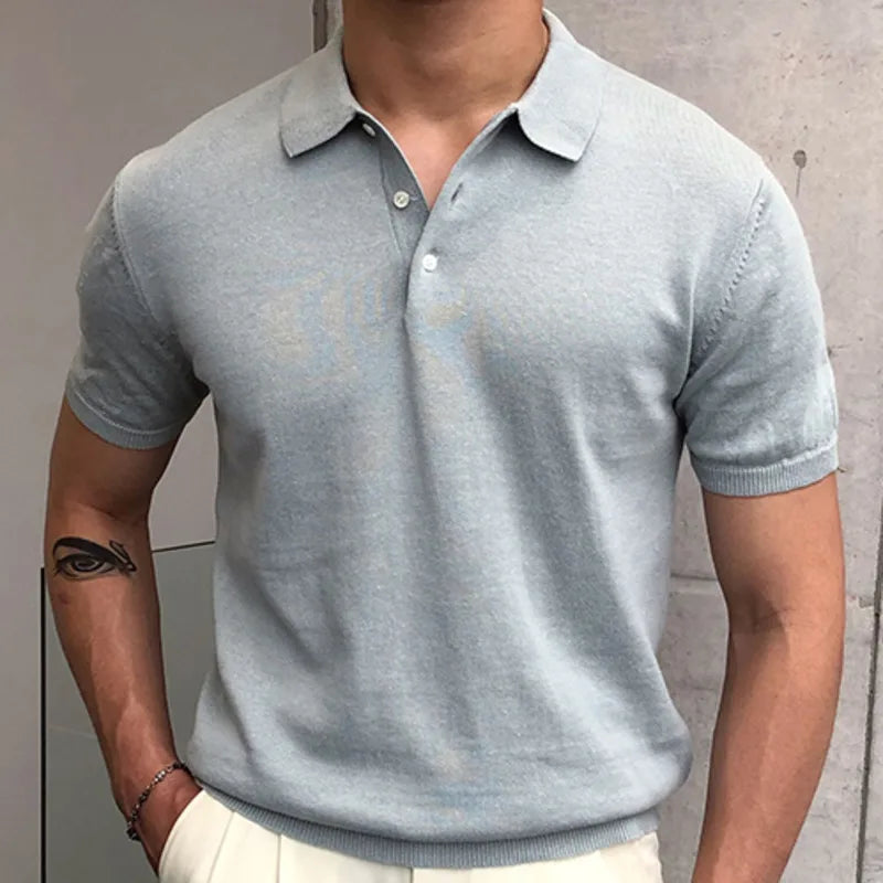 saferido Summer Simple Solid Color Casual Slim Lapel Polo Knit Breathable Polo Camisa Hombre British Men's Shirt Mannen Polo
