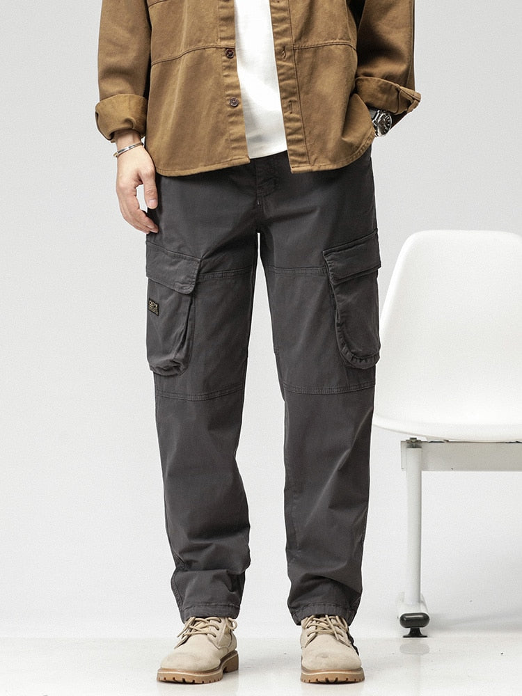 Spring Summer Multi-Pockets Men's Straight Cargo Pants Military Style Tactical Long Trousers Male Cotton Casual Work Pant