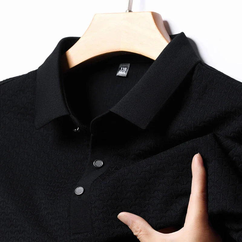 saferido Solid Color Polo Shirt Men, Retro Lapels Long Sleeve T-shirt, 2024 Spring Men's Top, Business Casual Men's Clothing M-4XL