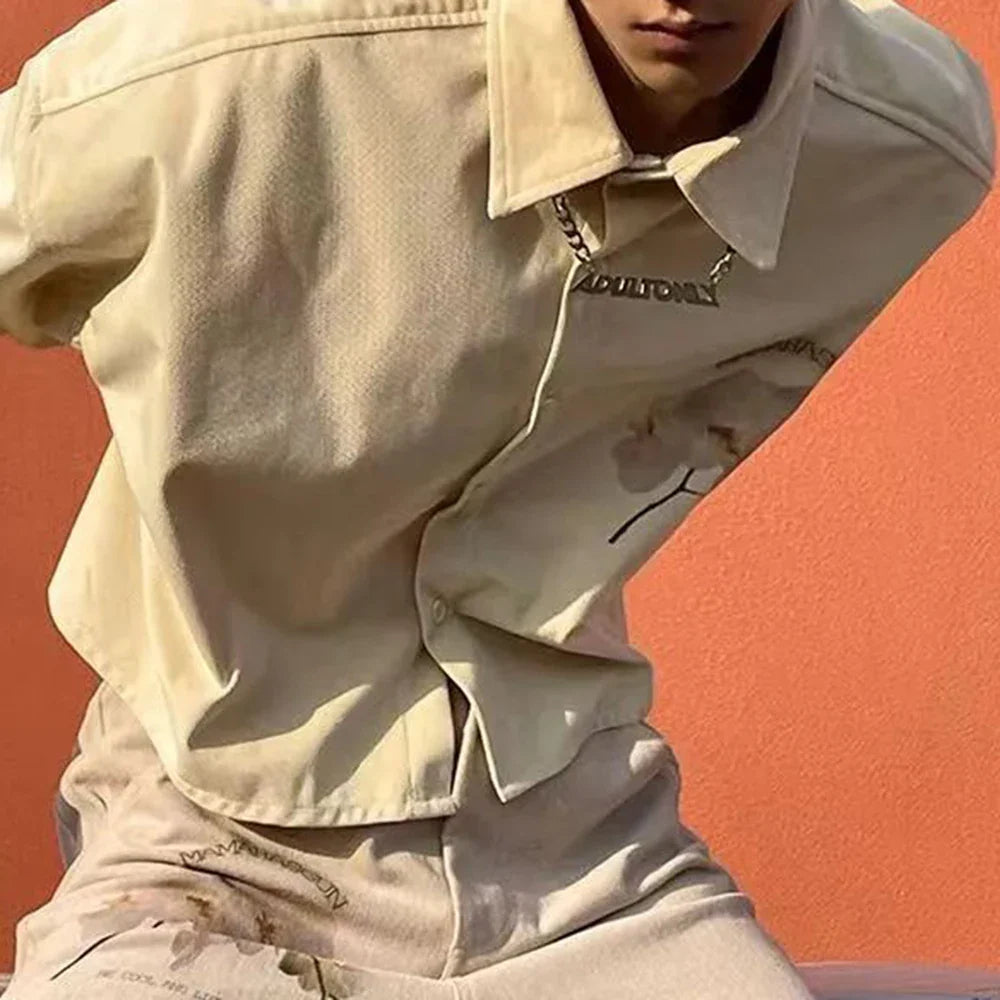 saferido Mens Y2k Floral Navel-Baring Graffiti Shirt 2024 Spring Summer New Genderless Fashion Streetwear Short-Sleeve Shirt Unisex