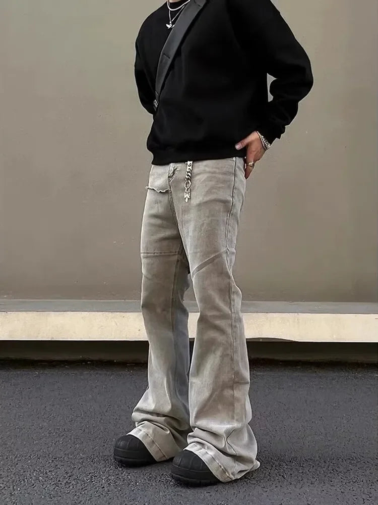 saferido Y2K Fashion Baggy Stacked Flare Jeans Pants Men Clothes Streetwear New Rock Vintage Long Trousers Ropa Hombre