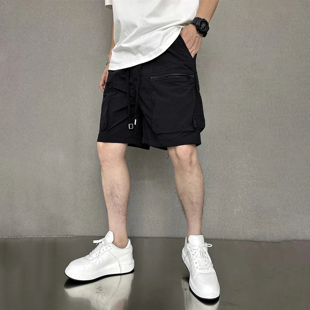 saferido Mens Casual Cargo Shorts Fashion Hip-Hop High Street Solid Color American Loose Spring And Summer New Style Half Trousers