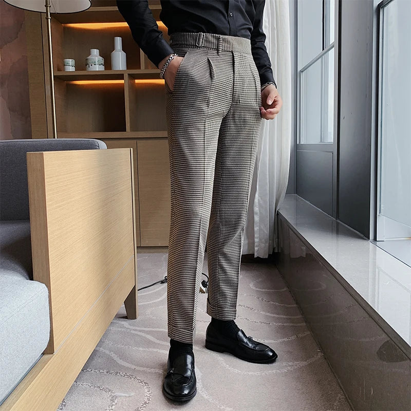 saferido British Style Dress Suit Pant Man Plaid Suit Pant Men Designer Gentlemen Business Casual Work Pant Trousers