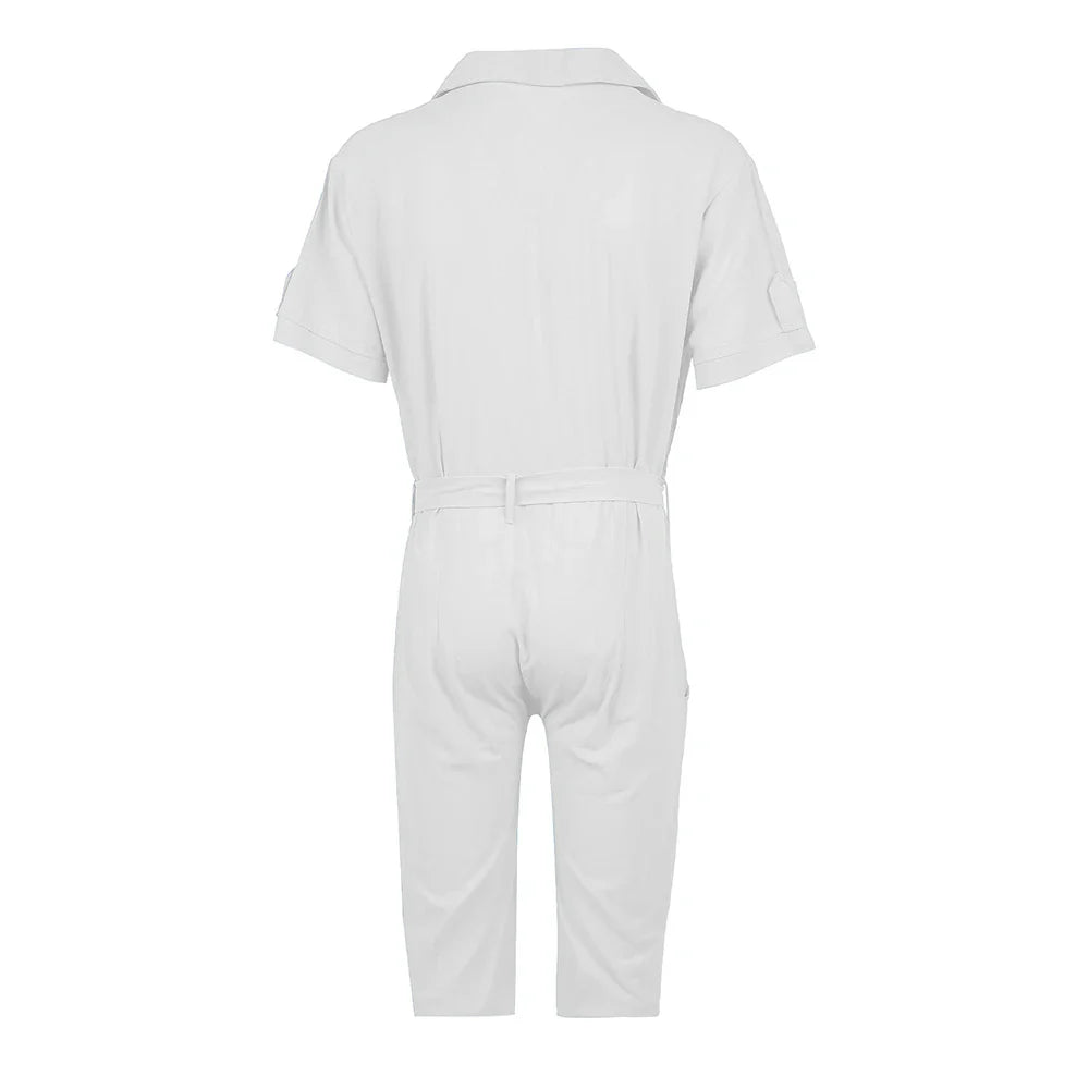 saferido Mens Sports Strap Casual Short-Sleeve Jumpsuit 2024 New Spring Summer Genderless Home Simple Solid Color Loose Jumpsuit Unisex
