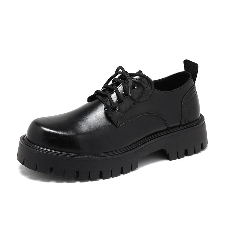 saferido Men Platform Leather Casual Shoes Black White Vintage Male Lace Up Dress Shoes Business Oxfords Fashion Wedding Flats