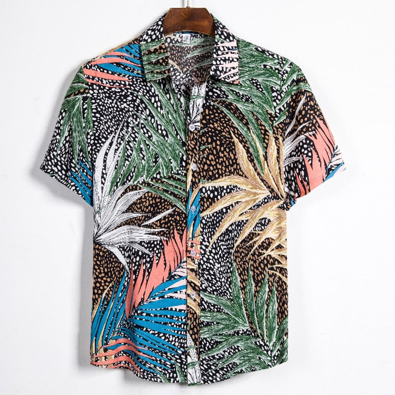 Men's Hawaiian Polyester Summer Short Sleeve Shirt Tropical Leaf 3D Pattern Printing Beach Male Shirts Casual Blouse For Men 5xl