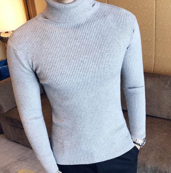 Korean Slim Solid Color Turtleneck Sweater Mens Winter Long Sleeve Warm Knit Sweater Classic Solid Casual Bottoming Shirt