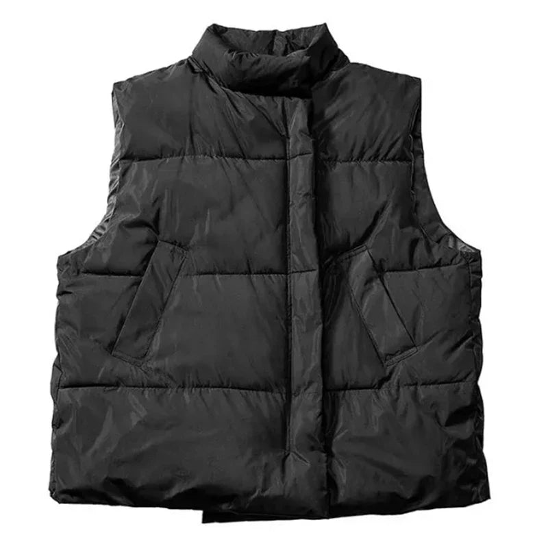 saferido Casual Men Waistcoat Loose Stand Collars Sleeveless Zipper Vest Coats Autumn Winter Korean Chic Streetwear Man Coats