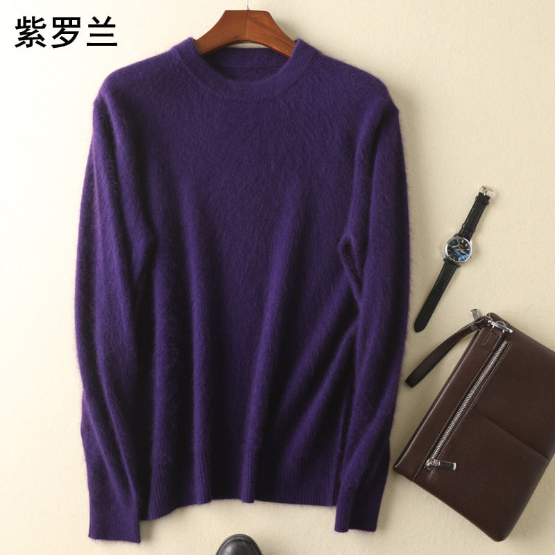 Men's 100% pure Mink Cashmere Sweater O-Neck Pullovers Knit Large Size Mink Sweater Winter New Tops Long Sleeve High-End Jumpers