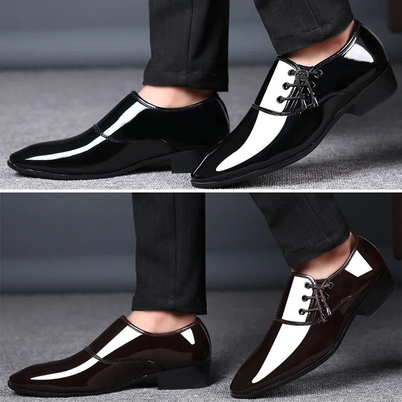 saferido Trending Italian Patent Leather Shoes for Men Business Shoe Lace Up Oxfords Plus Size Male Wedding Party Shoes Men Black Leather