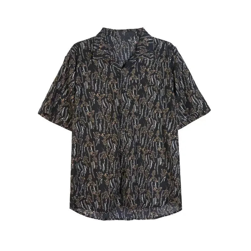Hawaiian Shirts Men Handsome Temperament Daily Summer Half Sleeve Print Pocket American Style Male Breathable Casual Tops