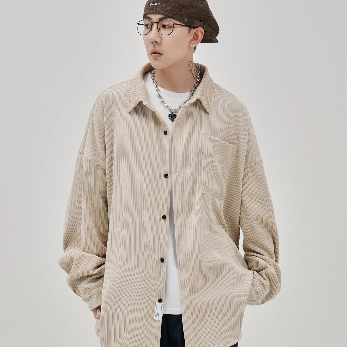 saferido Oversized Shirt For Men Streetwear Men's Corduroy Long Sleeve Shirts Harajuku Korean Shirt Unisex Fashion Clothing
