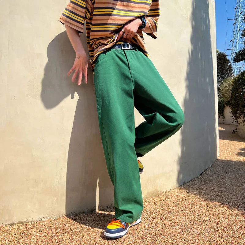 saferido Spring Cotton Casual Pants Men Fashion Multicolor Wide Leg Pants Men Streetwear Loose Hip Hop Straight Pants Mens Trousers M-2XL