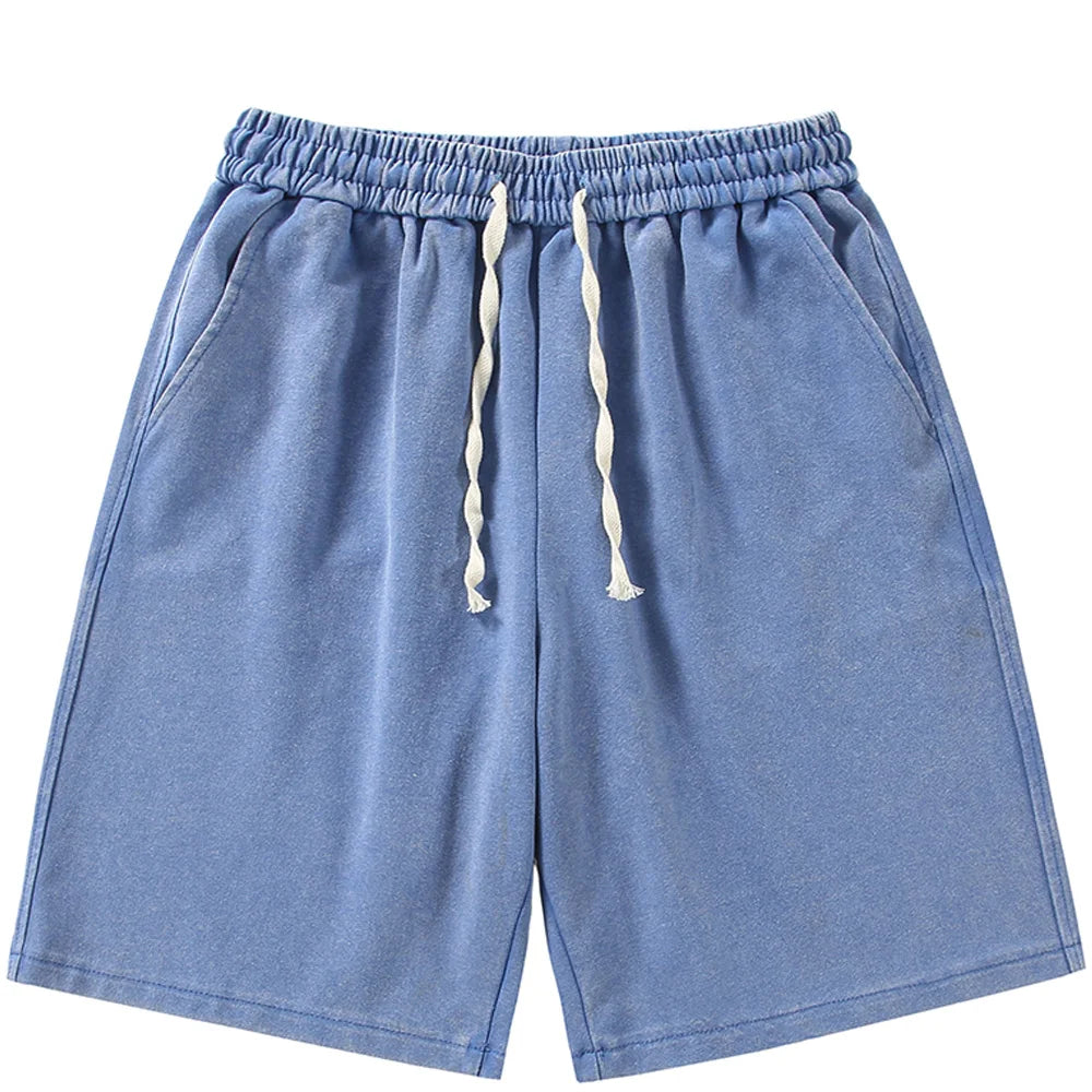 saferido 2024 New Distressed Summer Shorts Men 320G Heavy Cotton Drawstring Harajuku Loose Sweatshorts Male Casual Short Pant Streetwear