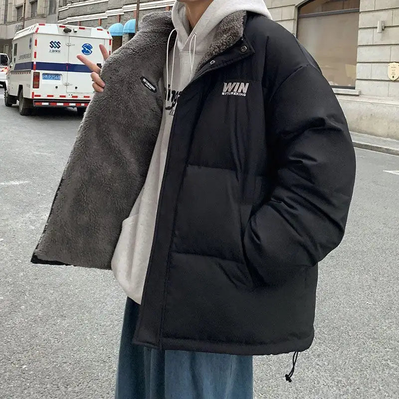 Y2K Fashion Wear Lambswool Coat Both Sides Men Street Fashion Gothic Loose Casual Cotton Coat Down Cotton-padded Jacket Clothes