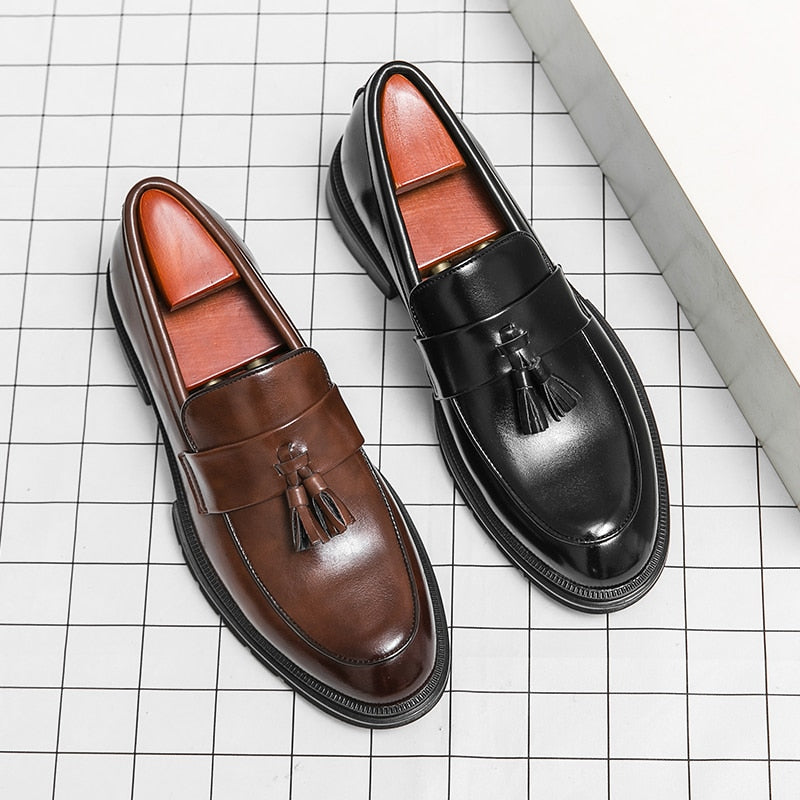 saferido Elegant Men Social Casual Shoes Pointed Thick bottom Loafers For Men Driving Moccasins Comfortable Slip-On Tassel Wedding Shoes