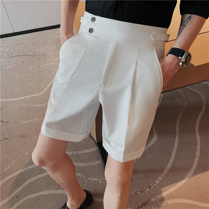 saferido Korean Fashion Shorts Men Streetwear Pleated Shorts Knee Length Work Bottoms Summer Streetwear Cool Bermudas Male Slim Fit