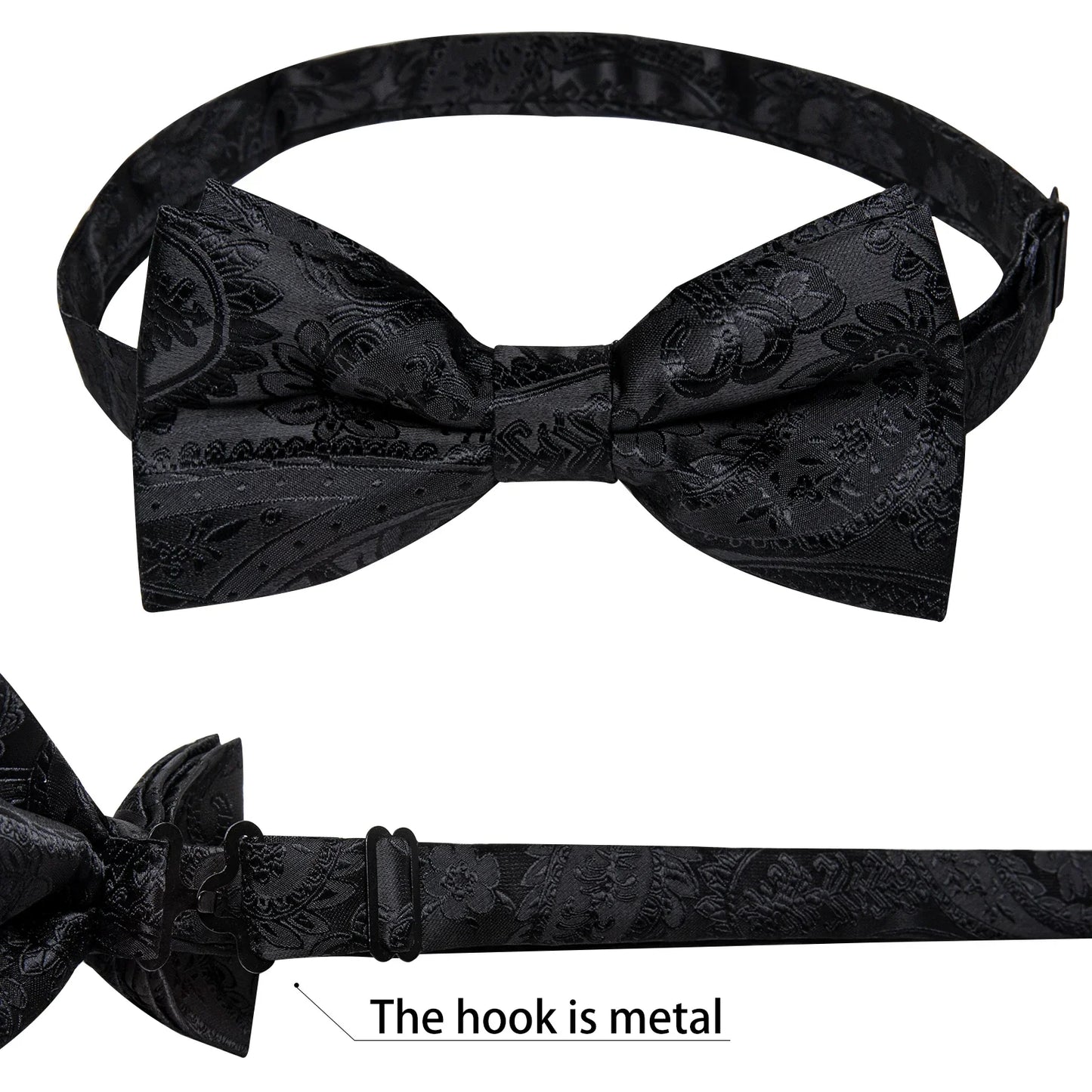 Men Black Paisley Vest Necktie Bowtie Pocket Square Cufflinks Dress Set Classic 5 PCS Business Waistcoat for Man