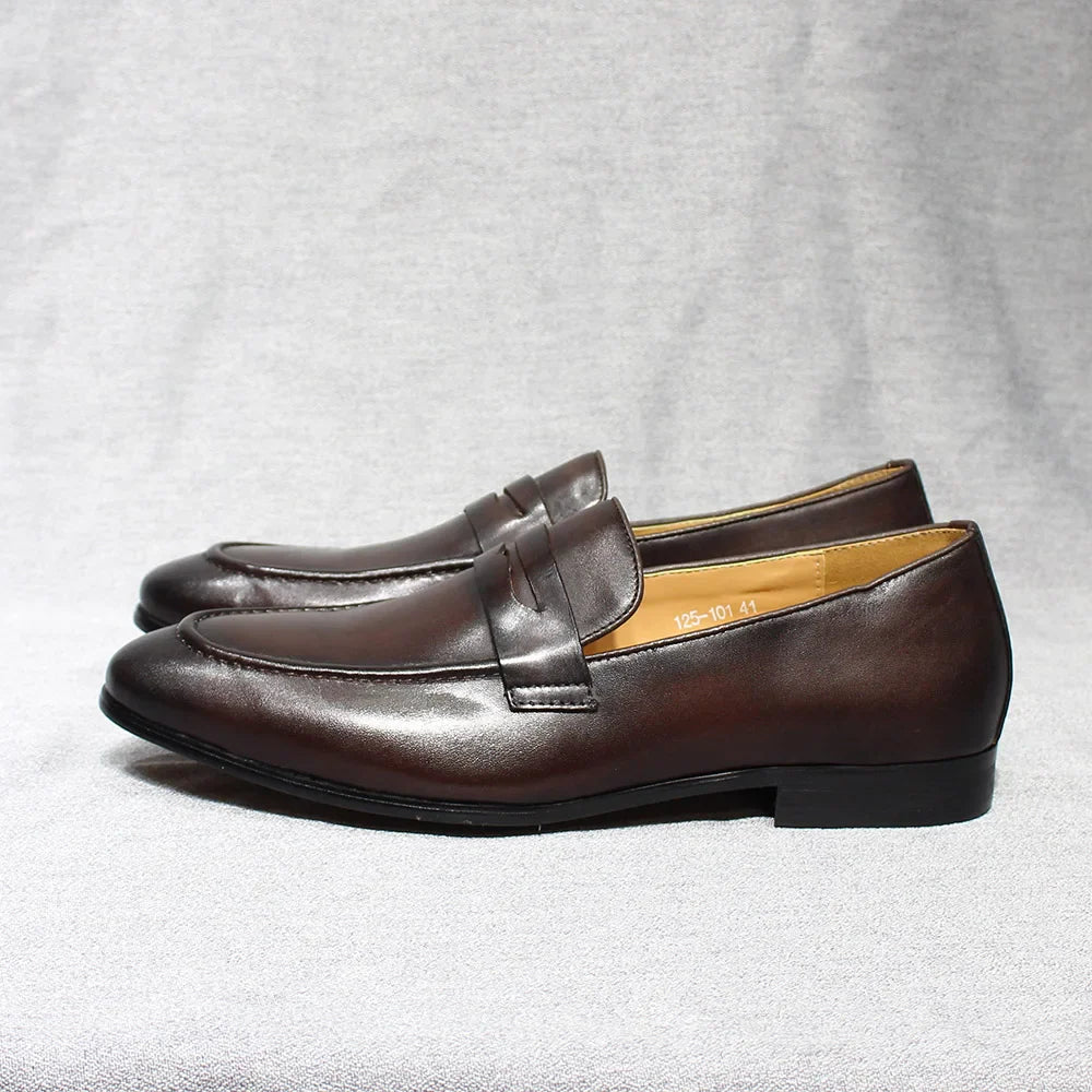 saferido Mens Penny Loafers Leather Shoes Genuine Leather Elegant Wedding Party Casual Dress Shoes Brown Black Shoes for Men
