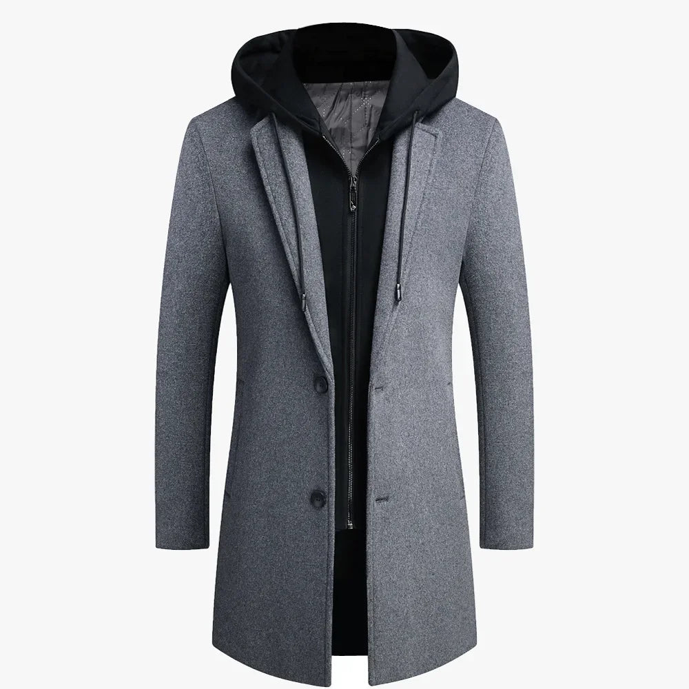 Men's Jacket Detachable Hooded Overcoat Tweed Overcoat Wool Casual Business Long Fall Winter New Thick Jacket Size M-4XL
