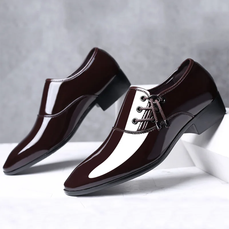 saferido Trending Italian Patent Leather Shoes for Men Business Shoe Lace Up Oxfords Plus Size Male Wedding Party Shoes Men Black Leather