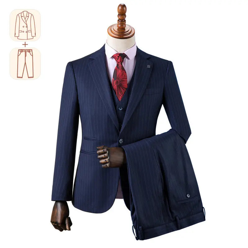 saferido Premium Suit British Striped for Men's Business Formal Dress, Wedding, and Groom, Slim-fit Coat Vest & Pants