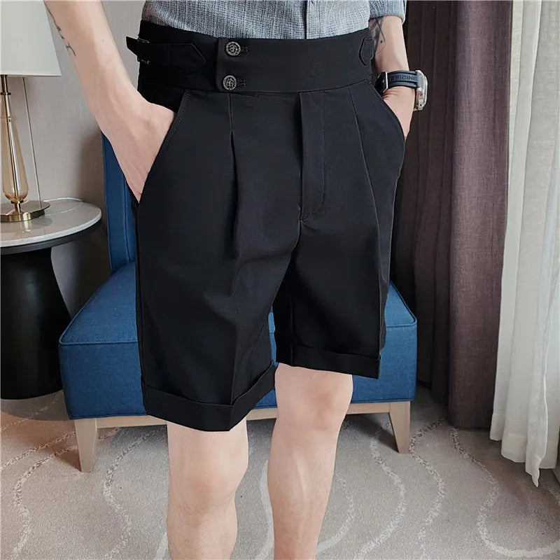 saferido Korean Fashion Shorts Men Streetwear Pleated Shorts Knee Length Work Bottoms Summer Streetwear Cool Bermudas Male Slim Fit