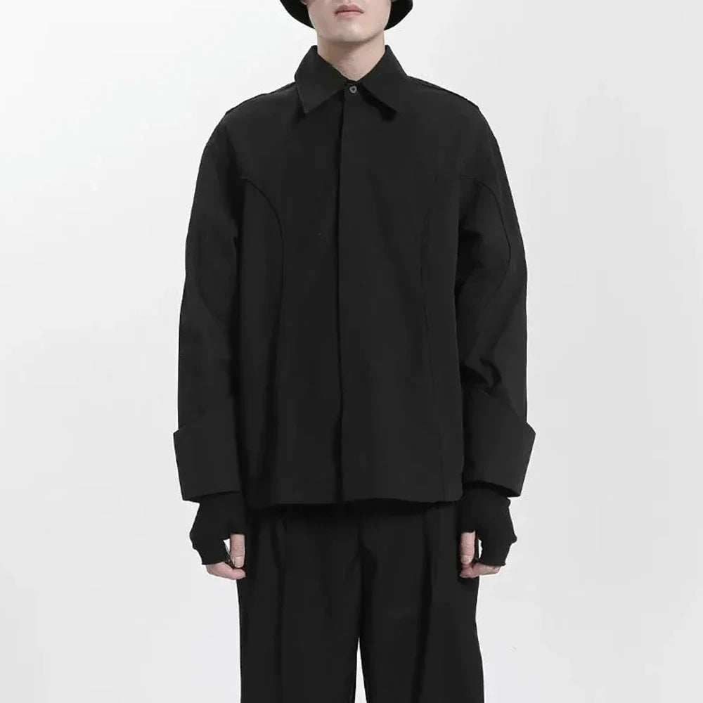 saferido Mens Japanese Dark Style Casual Long-Sleeved Shirt 2024 New Genderless Fashion Personality Youth Trend Solid Color Shirt Unisex