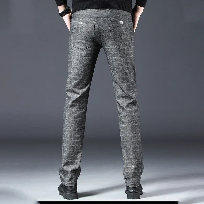 Men's New Designer Plaid Business Prom Work Stretch Trousers Male Vintage Soft Cotton Slim Fit Straight Leg Casual Long Pants