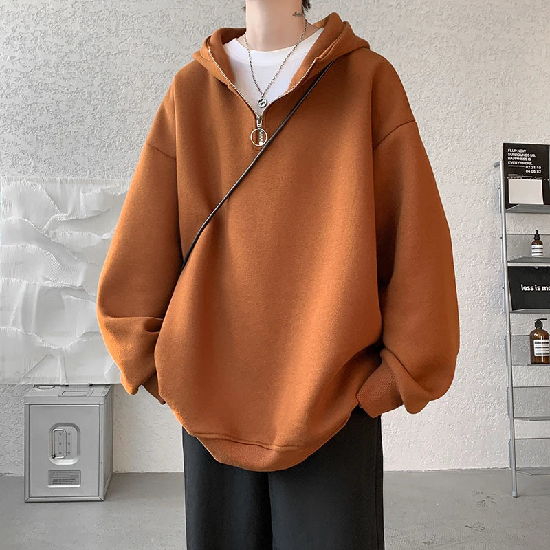saferido Turtleneck Hoodie Zipper Pullovers Streetwear Hip Hop Hooded Sweatshirt Men Clothing Korean Couples Harajuku Coat