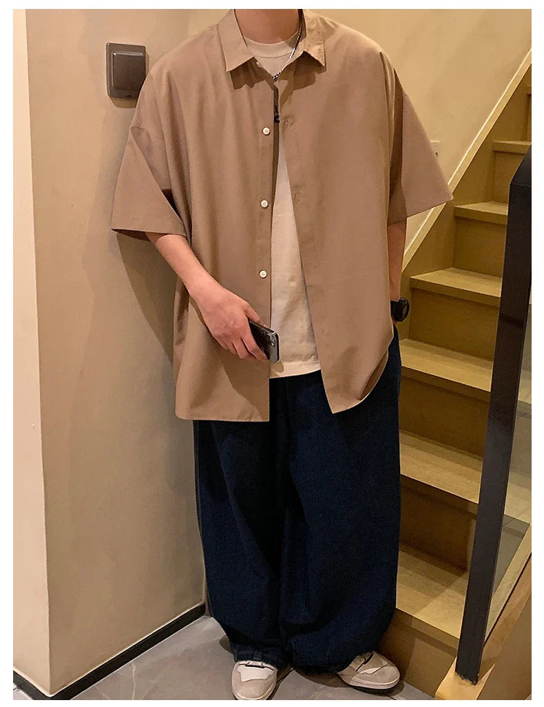 saferido Korean Mens Vintage Short Sleeve Dress Shirt Trend Couple Hawaiian Loose Print Blouses Shirts 2024 Summer Designer Men Clothing