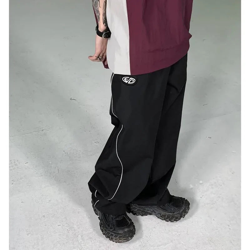 saferido New Spring and Autumn Fashion Brand Panel Contrast Drawstring Straight Barrel Workwear Sports Casual Loose Versatile Men's Pants