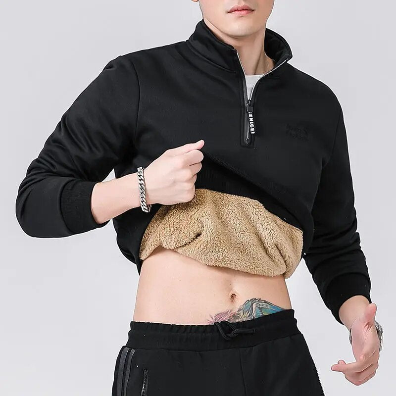 Men's Winter Sweatshirts Fleece Lined Warm Sportswear Zipper Long Sleeve Sweat Shirts Male Black Vintage Big Size Plus 8XL