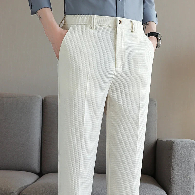 saferido Elastic Slim Men Suit Pants Spring High-quality Solid Color Full Length Pants Business Solid Color Casual Formal Trousers 29-38
