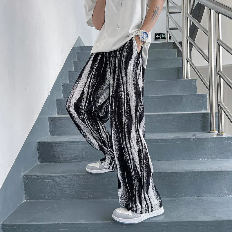saferido Mopping Casual Pants Mens Spring Summer Oversize Fashion Sports Trousers Printed Loose Pants Straight Wide Leg Sweatpants S-5XL