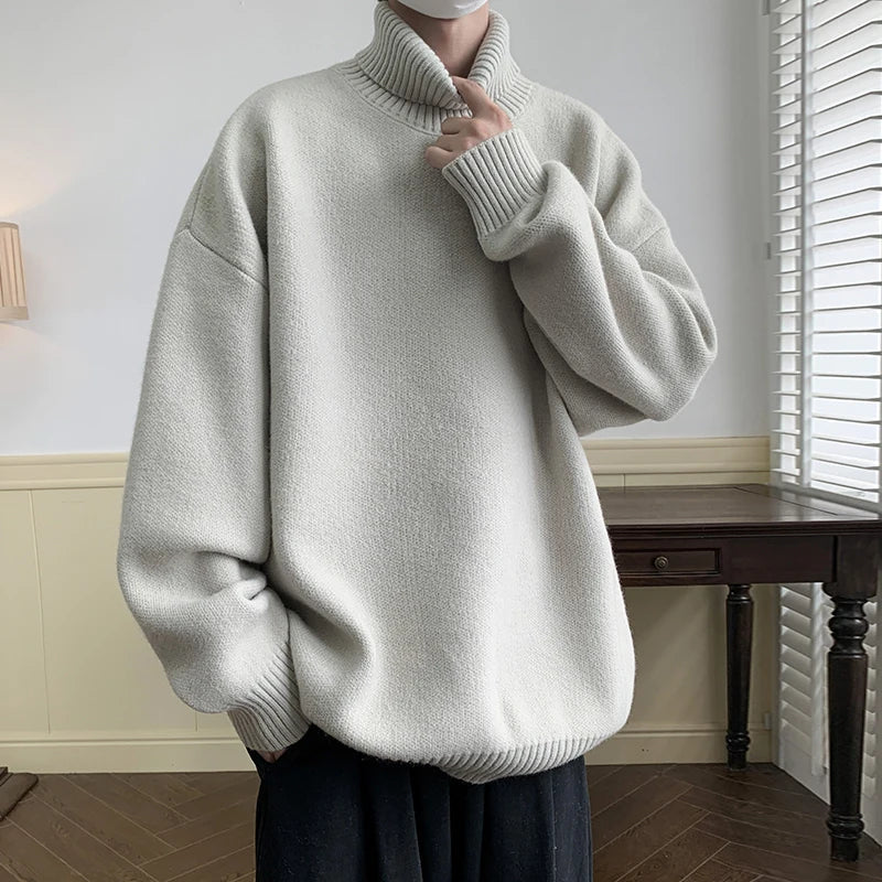saferido Men's Turtleneck Sweater Pullover Men Loose Casual Harajuku Korean Fashion Mens Oversized Sweater Fashion Thicken Warm Sweaters