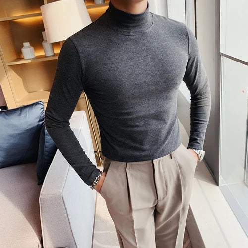 saferido Men's Spring Slim Fit Casual Long Sleeve T-shirt/male High Quality High Collar Tight Bottoming T-shirts Plus Size S-4XL