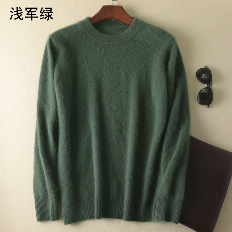 Men's 100% pure Mink Cashmere Sweater O-Neck Pullovers Knit Large Size Mink Sweater Winter New Tops Long Sleeve High-End Jumpers