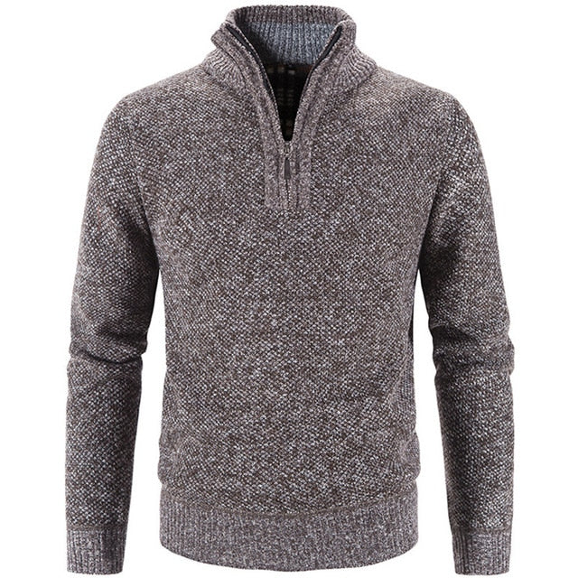 Winter Men's Fleece Thicker Sweater Half Zipper Turtleneck Warm Pullover Quality Male Slim Knitted Wool Sweaters for Spring