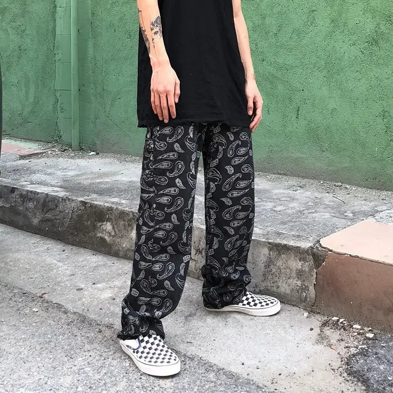 saferido Trousers Hip Hop Straight Men's Jeans Tie Dye Graphic Man Cowboy Pants Y2k Streetwear Baggy 2024 Korean Autumn Harajuku Summer