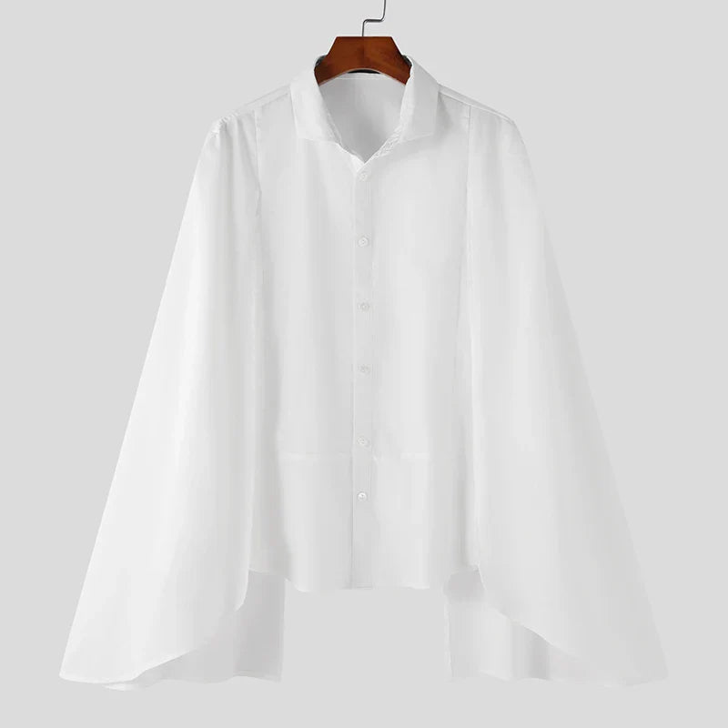 Men Irregular Shirt Solid Color Patchwork Lapel Long Sleeve Streetwear Camisas Autumn Stylish Casual Shirts S-5XL