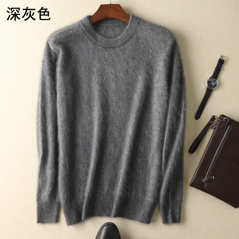 Men's 100% pure Mink Cashmere Sweater O-Neck Pullovers Knit Large Size Mink Sweater Winter New Tops Long Sleeve High-End Jumpers