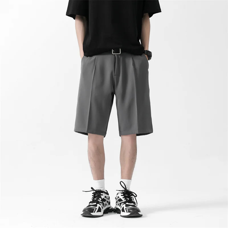 saferido Korean Men's Suit Shorts Summer New Loose Straight Ice Silk Shorts Fashion Large Casual Capris Black Grey Sports Pants 5XL