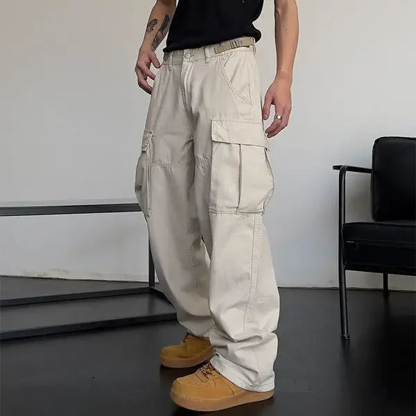 saferido Men's Cargo Pants White Stacked Wide Male Trousers Straight Aesthetic Loose Harajuku Luxury Big Size Fashion Korean Style Y2k