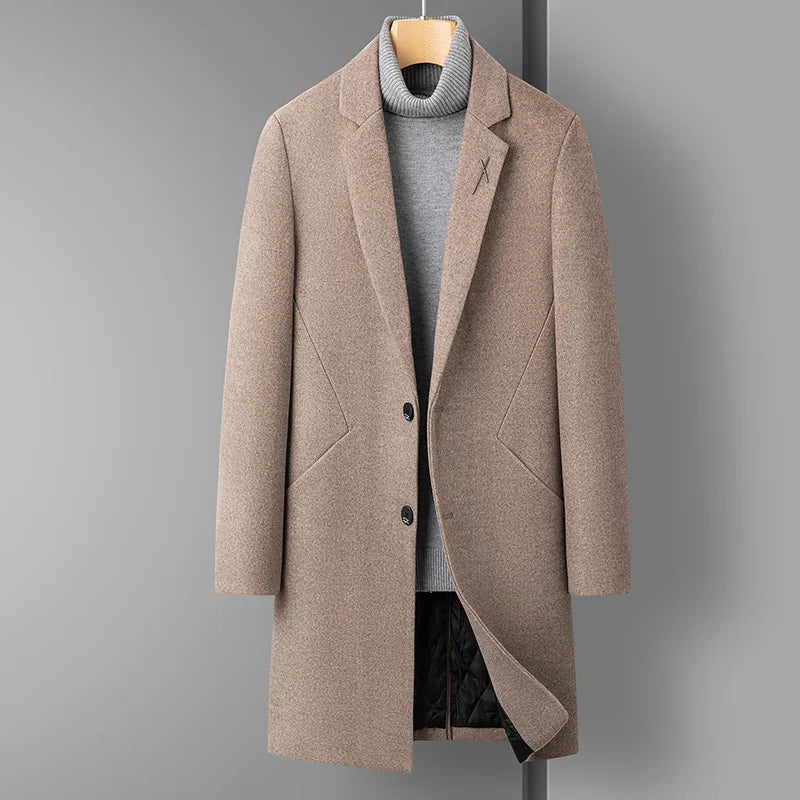 High Quality Men's Fashion Handsome Trend Casual Plus Cotton Wool Coat Coat Long Coat Men Cashmere Thick (Winter) Polyester